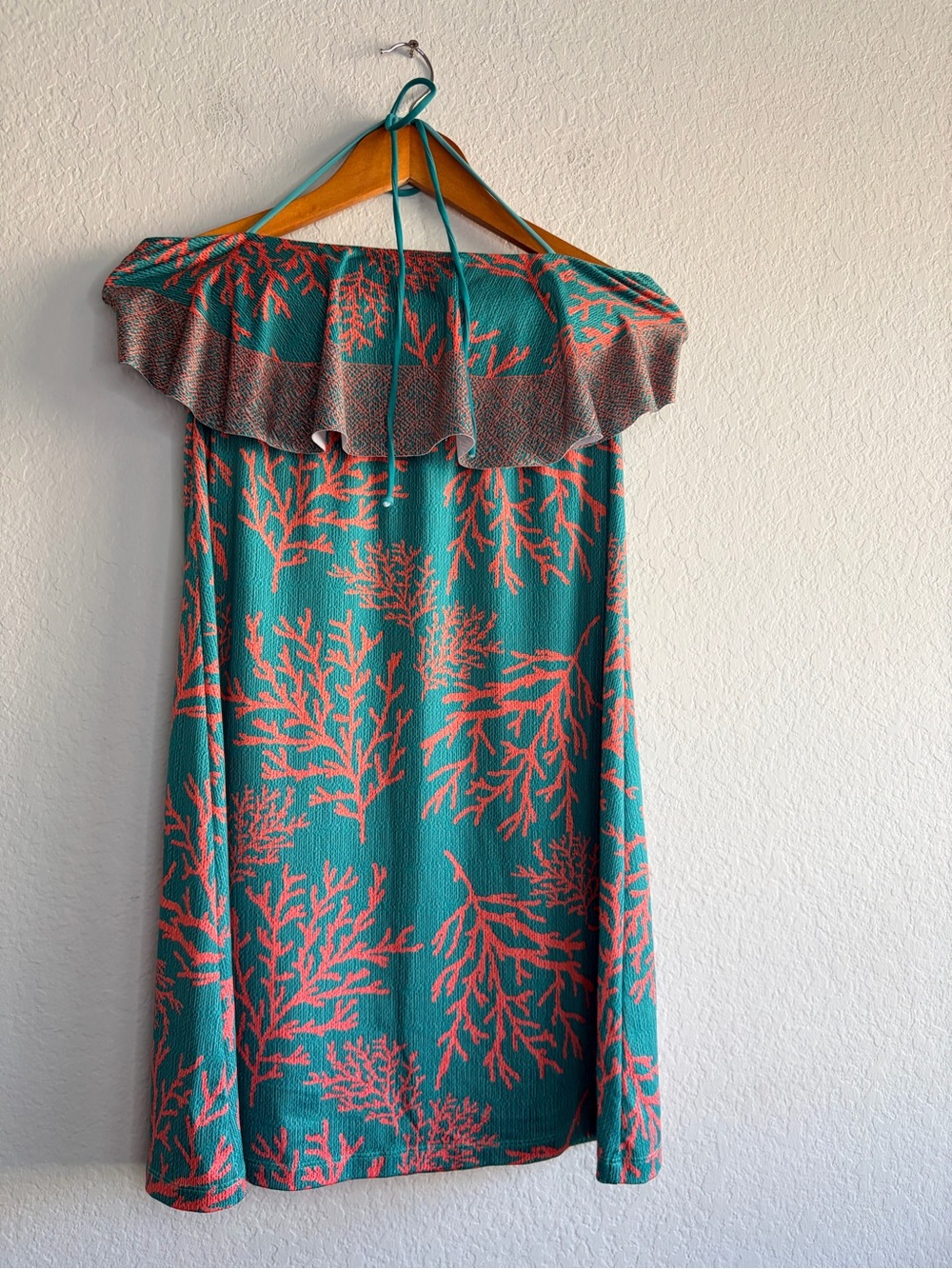 Loco Botique Hawaii Off-Shoulder Coral Print Sundress - Teal & Coral, Size M